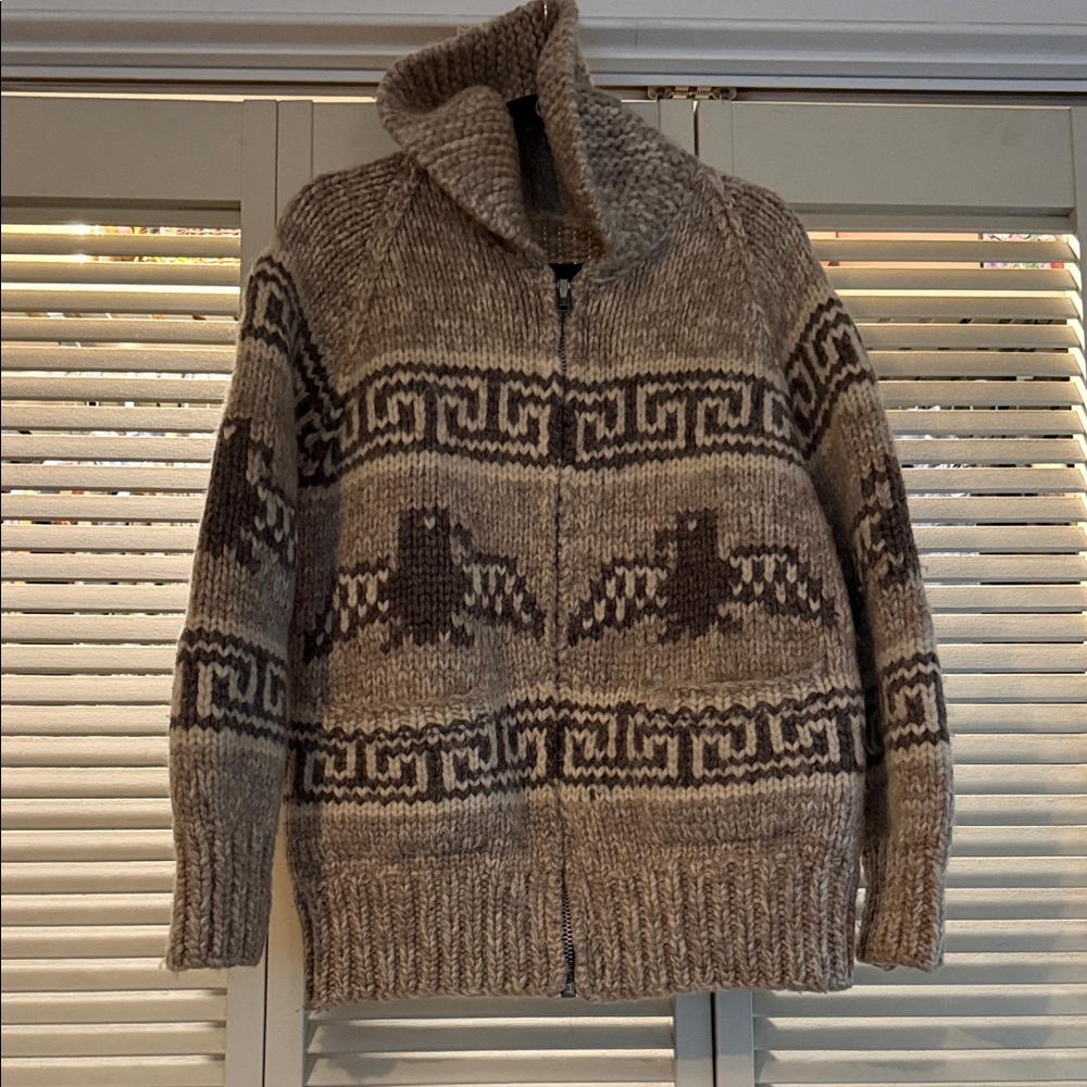 Cowichan vintage hand knit sweater with thunderbirds